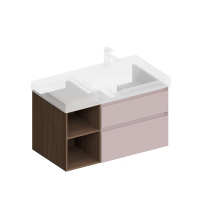 Тумба CUBO правая подвесная с ящиками 90, мальва матовая- структ.орех Kerama Marazzi CUB.90.2Rh\MAL.N