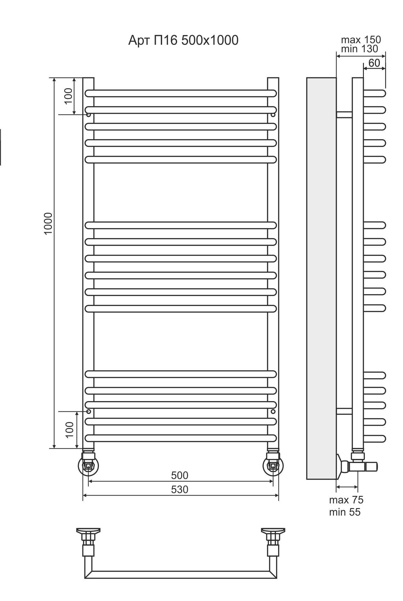 Полотенцесушитель Terminus Арт П16 500х1000 Полотенцесушитель Terminus Арт П16 500х1000