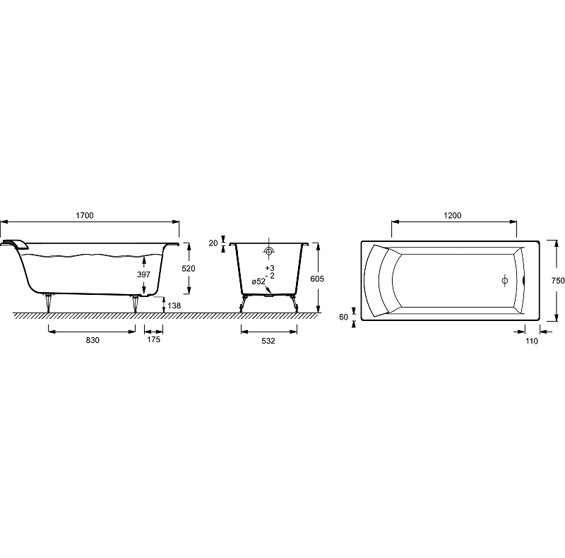 Чугунная ванна 170x75 Jacob Delafon Biove E2930-00, шт Чугунная ванна 170x75 Jacob Delafon Biove E2930-00, шт