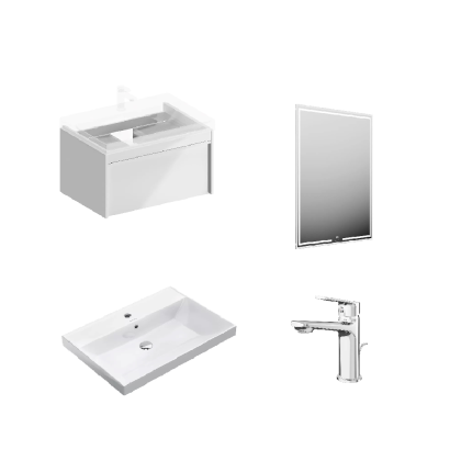 Комплект раковины и тумбы со смесителем и зеркалом