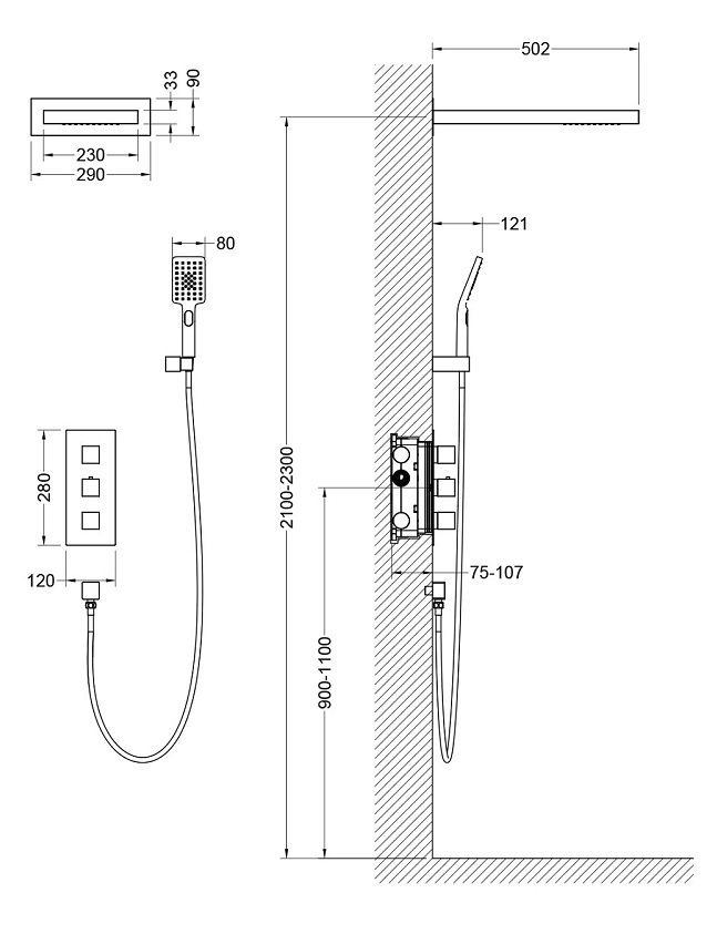 Душевая система Timo Petruma SX-5039/03SM скрытого монтажа с термостатом, черный матовый Душевая система Timo Petruma SX-5039/03SM скрытого монтажа с термостатом, черный матовый