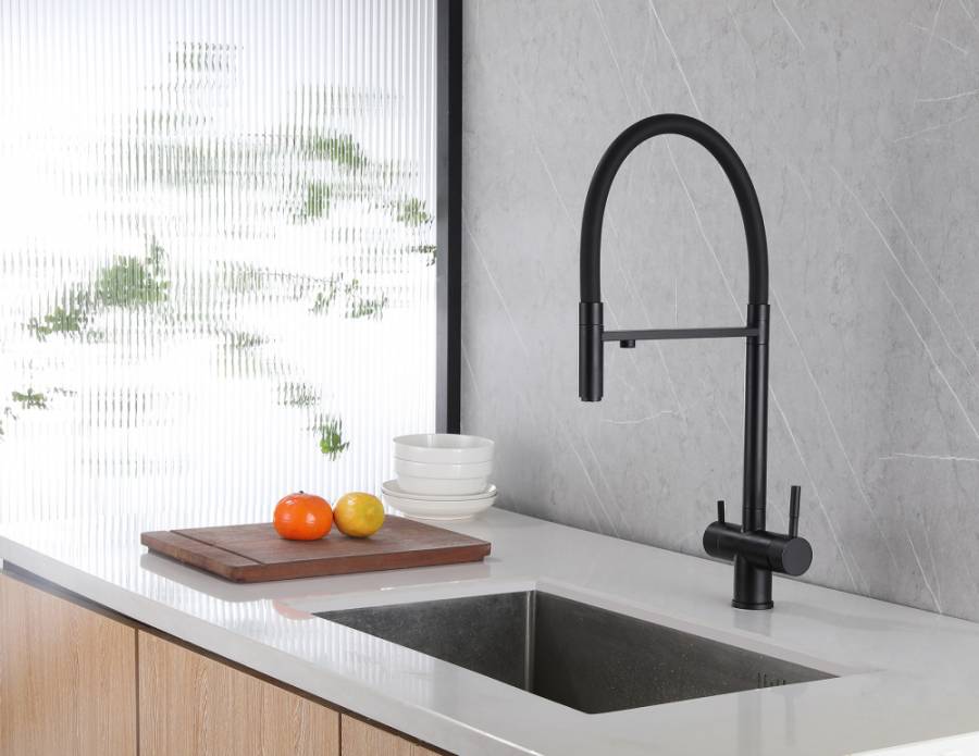Смеситель ABBER Wasser Kreis AF81141B для кухни с подключением фильтра и выдвижной лейкой, черный матовый Смеситель ABBER Wasser Kreis AF81141B для кухни с подключением фильтра и выдвижной лейкой, черный матовый