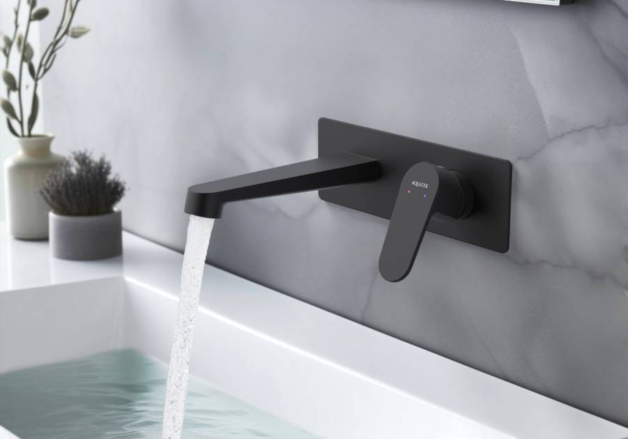 Смеситель для раковины настенный (внешняя и скрытая часть) AQUATEK, матовый черный AQ1213MB ОБЕРОН Смеситель для раковины настенный (внешняя и скрытая часть) AQUATEK, матовый черный AQ1213MB ОБЕРОН