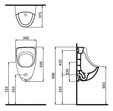 Писсуар с верхней подводкой воды, цвет: белый, арт.1070-001-0130 (1383-001-0130), шт