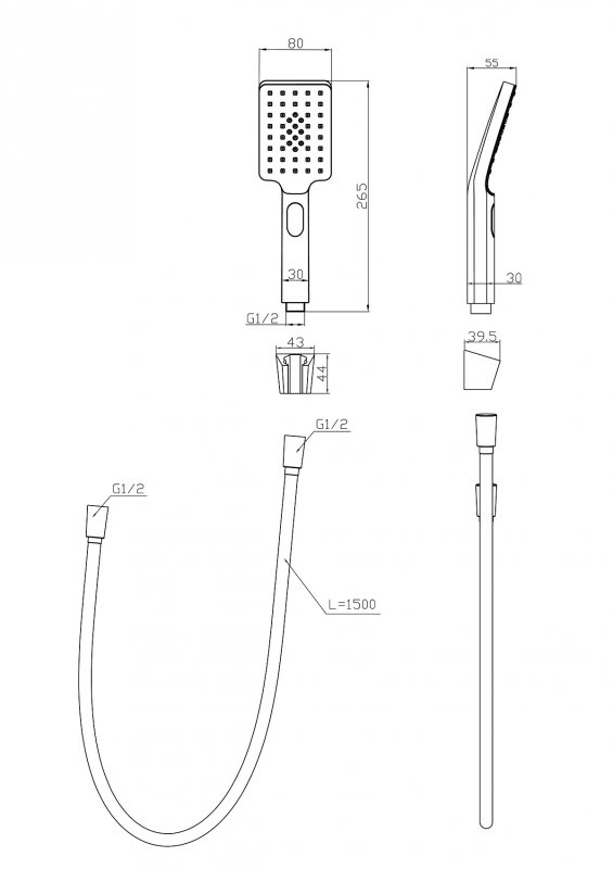 LUCE Ручной душ со шлангом и держателем, хром, LUC-DFS-CRM LUCE Ручной душ со шлангом и держателем, хром, LUC-DFS-CRM