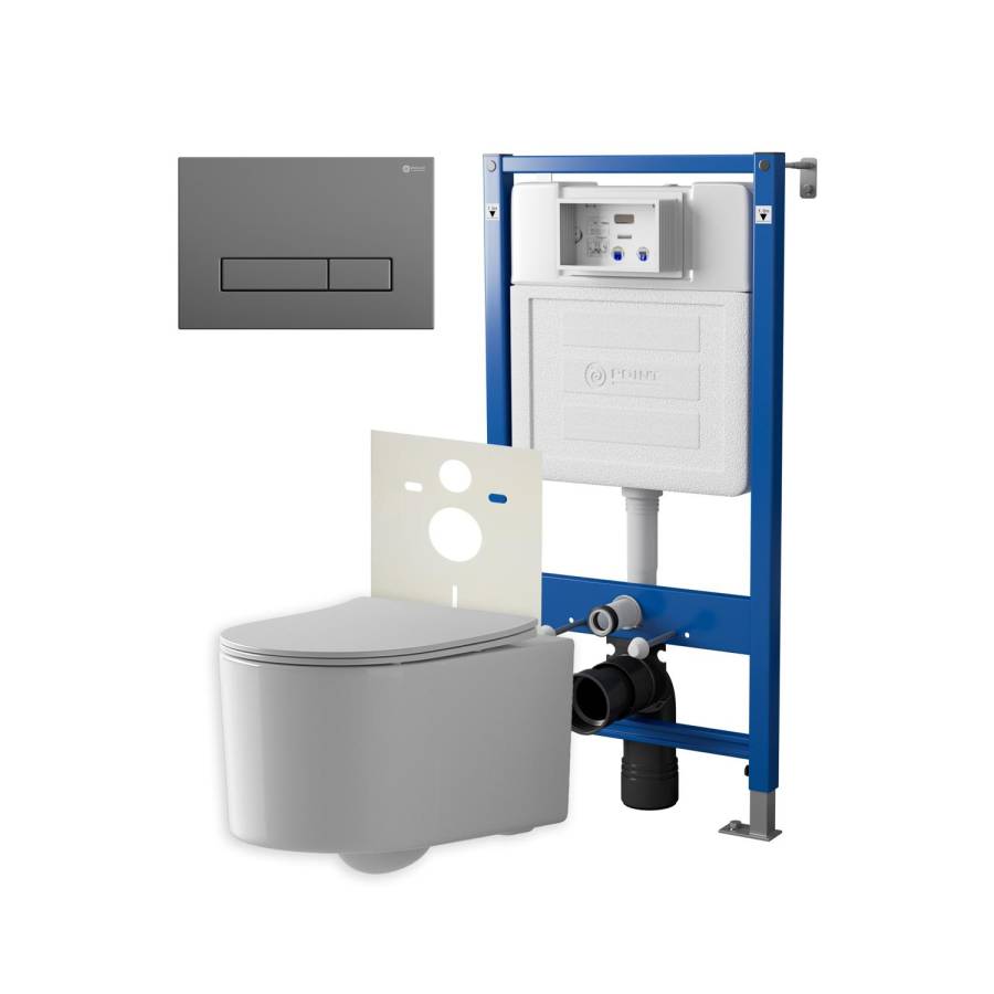 Сет: Система инсталляции Point Элемент для подвесного унитаза PN45120 + Клавиша смыва для инсталляции Point Меркурий, цвет графит, PN44831GM + Унитаз подвесной Point Веста безободковый, белый, сиденье дюропласт, микролифт, быстросъем. PN41701 Сет: Система инсталляции Point Элемент для подвесного унитаза PN45120 + Клавиша смыва для инсталляции Point Меркурий, цвет графит, PN44831GM + Унитаз подвесной Point Веста безободковый, белый, сиденье дюропласт, микролифт, быстросъем. PN41701