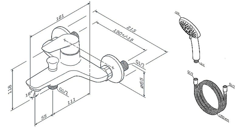 Смеситель Для ванны и душа с душевым набором F85E15000 Joy Смеситель Для ванны и душа с душевым набором F85E15000 Joy