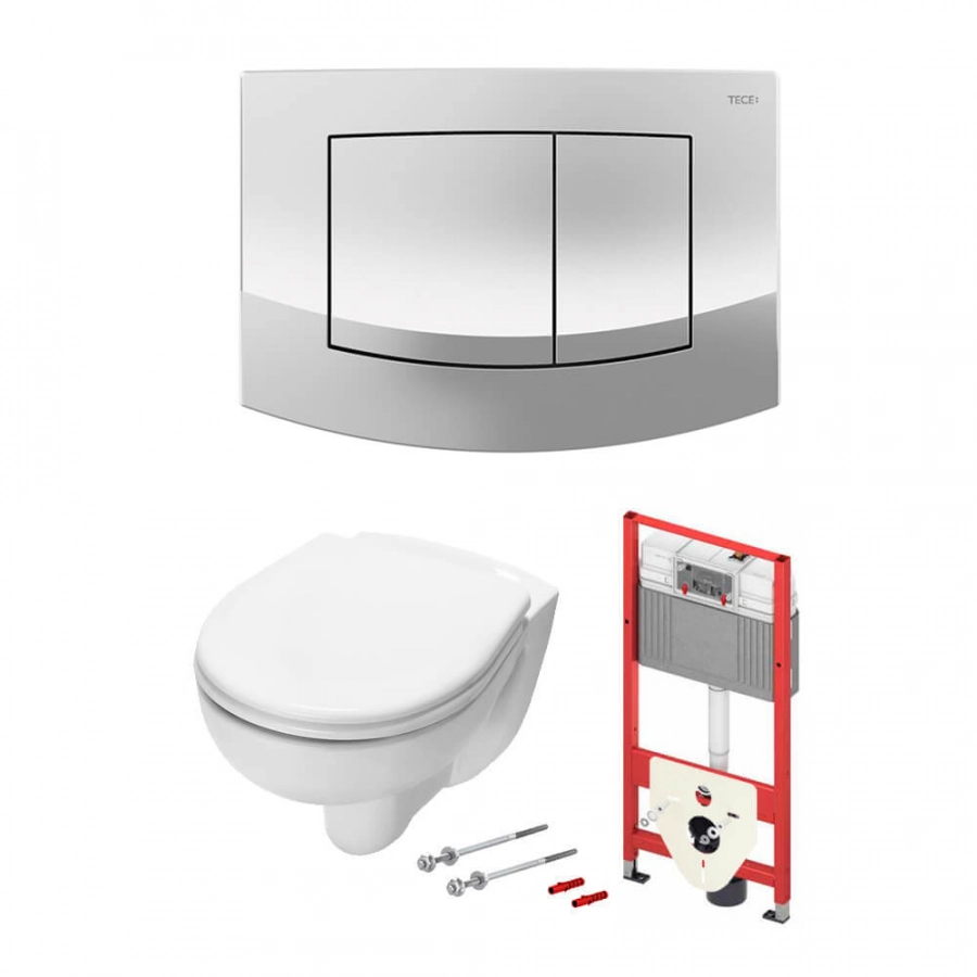 Комплект установки подвесного унитаза: модуль, панель TECEambia хром глянцевый, унитаз TECE V04 Комплект установки подвесного унитаза: модуль, панель TECEambia хром глянцевый, унитаз TECE V04