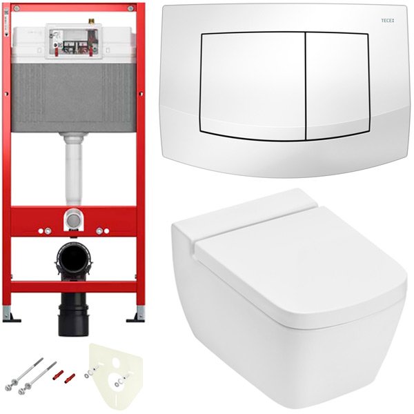 Комплект установки подвесного унитаза: модуль, панель TECEambia белая, унитаз TECEone Комплект установки подвесного унитаза: модуль, панель TECEambia белая, унитаз TECEone