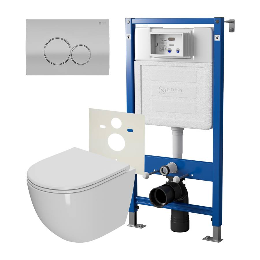 Сет: Система инсталляции Point Элемент для подвесного унитаза PN45120 + Клавиша смыва для инсталляции Point Виктория, цвет сатин/хром, PN44061SC + Унитаз подвесной Point Афина безободковый, сиденье микролифт PN41041 Сет: Система инсталляции Point Элемент для подвесного унитаза PN45120 + Клавиша смыва для инсталляции Point Виктория, цвет сатин/хром, PN44061SC + Унитаз подвесной Point Афина безободковый, сиденье микролифт PN41041
