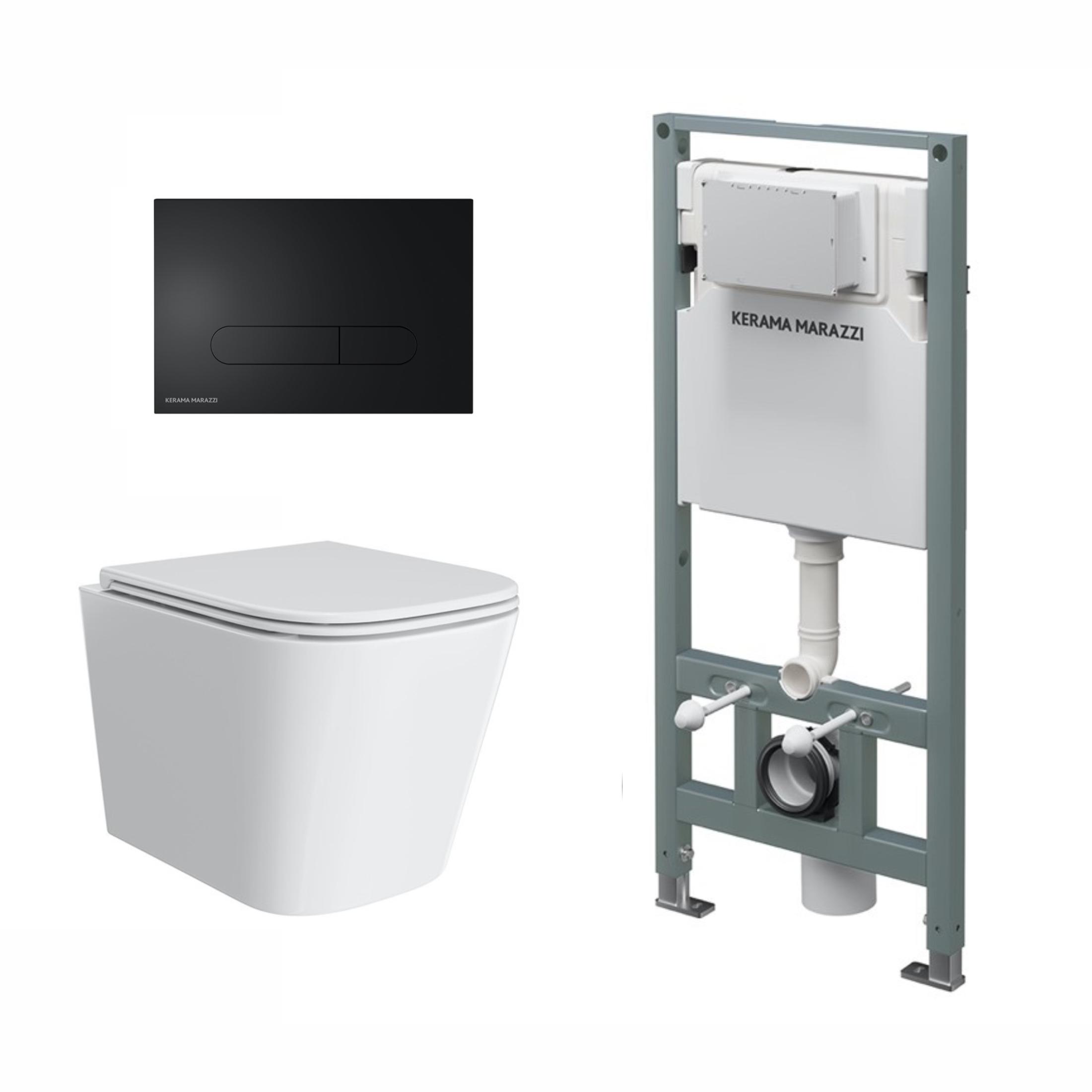 Комплект инсталляции с подвесным унитазом, черной кнопкой смыва Комплект инсталляции с подвесным унитазом, черной кнопкой смыва