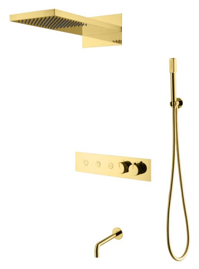 Встроенная душевая система FUSION с термостатом, GOLD с изливом Встроенная душевая система FUSION с термостатом, GOLD с изливом
