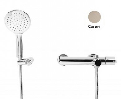 LEAF-VD-L-ST Смеситель для ванны и душа однорычажный в комплекте с ручным душем, шлангом и держателем, исполнение Satinox