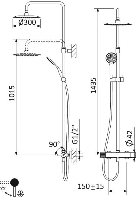 LEAF-CDA-30-L-MM Душевая стойка телескопическая, с верхним и ручным душем, верхний душ диаметр 300 мм металл, исполнение Morning Mist LEAF-CDA-30-L-MM Душевая стойка телескопическая, с верхним и ручным душем, верхний душ диаметр 300 мм металл, исполнение Morning Mist