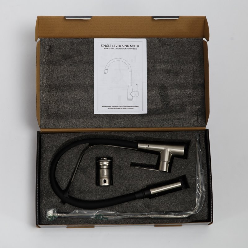 Смеситель для кухни с гибким изливом, двухрежимный, нержавеющая сталь, исполнение сатин BB-LAM36-IN Смеситель для кухни с гибким изливом, двухрежимный, нержавеющая сталь, исполнение сатин BB-LAM36-IN