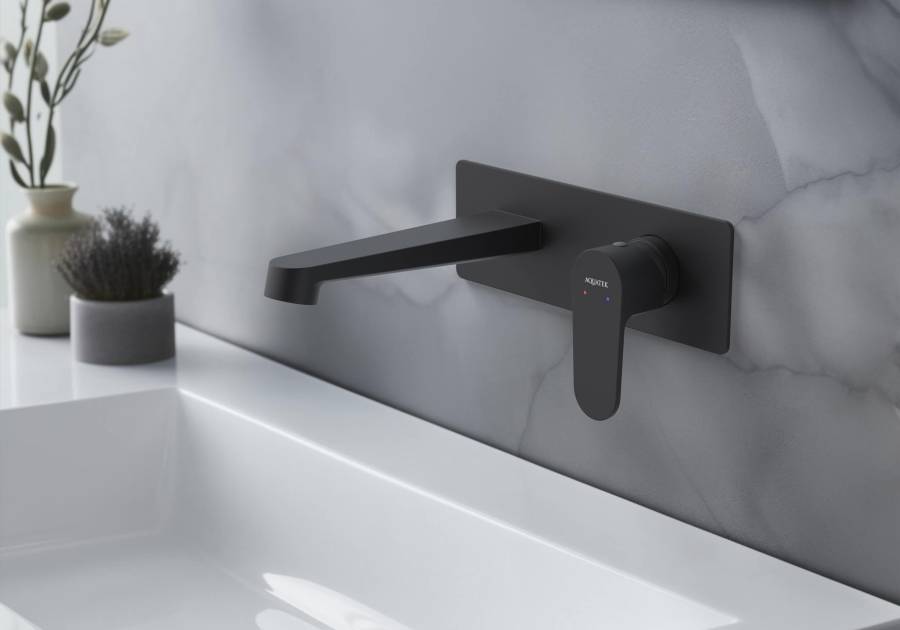 Смеситель для раковины настенный (внешняя и скрытая часть) AQUATEK, матовый черный AQ1213MB ОБЕРОН Смеситель для раковины настенный (внешняя и скрытая часть) AQUATEK, матовый черный AQ1213MB ОБЕРОН