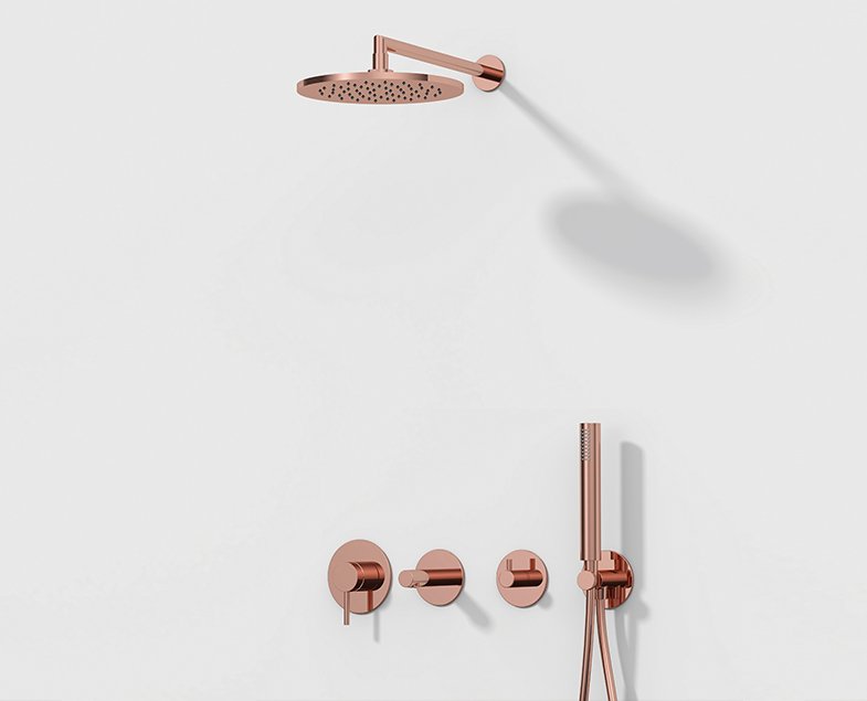 Набор встроенной душевой системы Origin на 3 направления, медь (верхняя лейка, излив, ручной душ, смеситель встроенный внешняя и внутренняя часть) Набор встроенной душевой системы Origin на 3 направления, медь (верхняя лейка, излив, ручной душ, смеситель встроенный внешняя и внутренняя часть)
