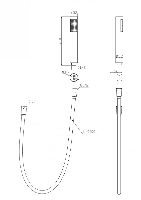 UNO Ручной душ со шлангом и держателем, золото, UNO-DFS-ORO UNO Ручной душ со шлангом и держателем, золото, UNO-DFS-ORO