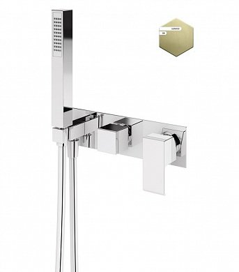 PORTA-VDM2-SR Встраиваемый смеситель для ванны и душа однорычажный в комплекте с ручным душем на одной площадке, на 3 вывода, исполнение sunrise