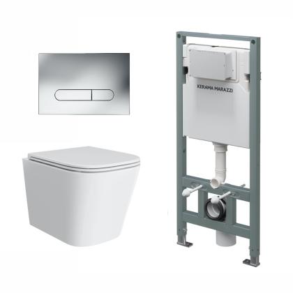 Комплект инсталляции с подвесным унитазом, кнопкой смыва