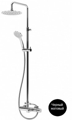 LEAF-CVDA-30-NOP Душевая стойка телескопическая с изливом с верхним и ручным душем, верхний душ диаметр 300 мм АБС пластик, исполнение черный матовый