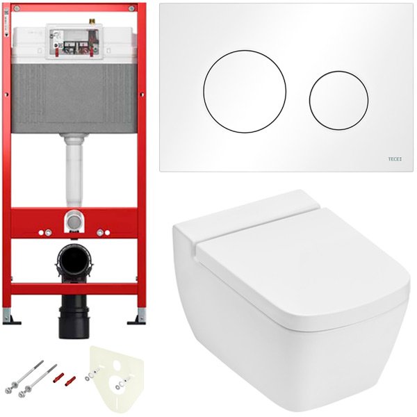 Комплект установки подвесного унитаза: модуль, панель TECEloop белая, унитаз TECEone Комплект установки подвесного унитаза: модуль, панель TECEloop белая, унитаз TECEone