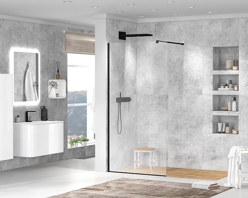 LIBERTA-L-1-120-120-C-NERO Душевая перегородка с односторонним входом, стекло прозрачное, профиль чёрный, 1200x1200x1950 мм LIBERTA-L-1-120-120-C-NERO Душевая перегородка с односторонним входом, стекло прозрачное, профиль чёрный, 1200x1200x1950 мм