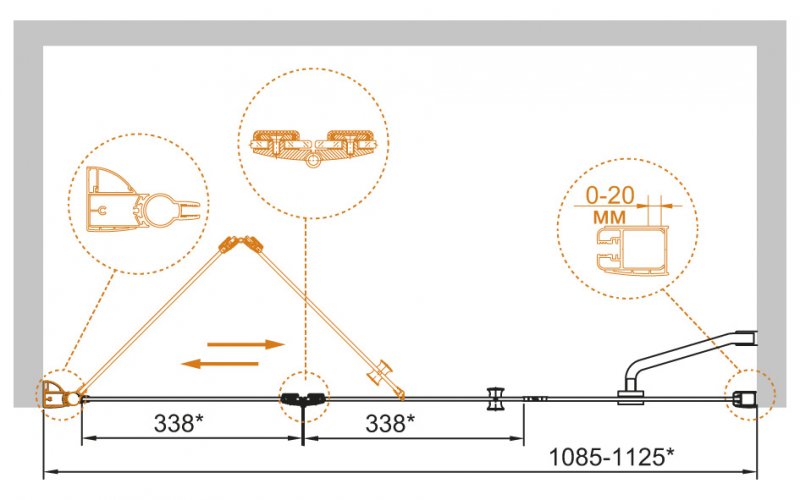 Душевая дверь ELENA-W-BS-13-30+45/45-P-Cr-R Условные размеры, мм:1200х1950 Габариты с диапазоном регулировок, мм:(1185-1225)х1950  Душевая дверь ELENA-W-BS-13-30+45/45-P-Cr-R Условные размеры, мм:1200х1950 Габариты с диапазоном регулировок, мм:(1185-1225)х1950