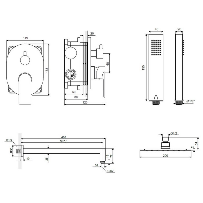 Система для душа скрытого монтажа EXCELLENT Glad ARAC.SET.1145CR (хром) Система для душа скрытого монтажа EXCELLENT Glad ARAC.SET.1145CR (хром)