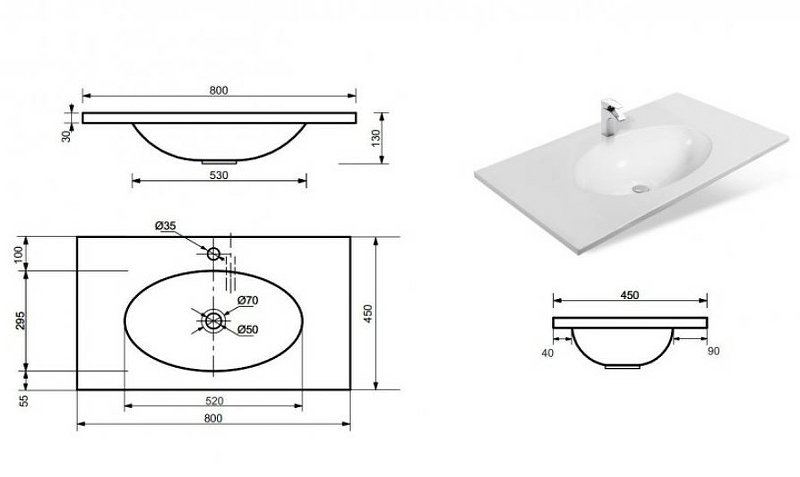 Раковина "Вегас 80" 800х450 Раковина "Вегас 80" 800х450