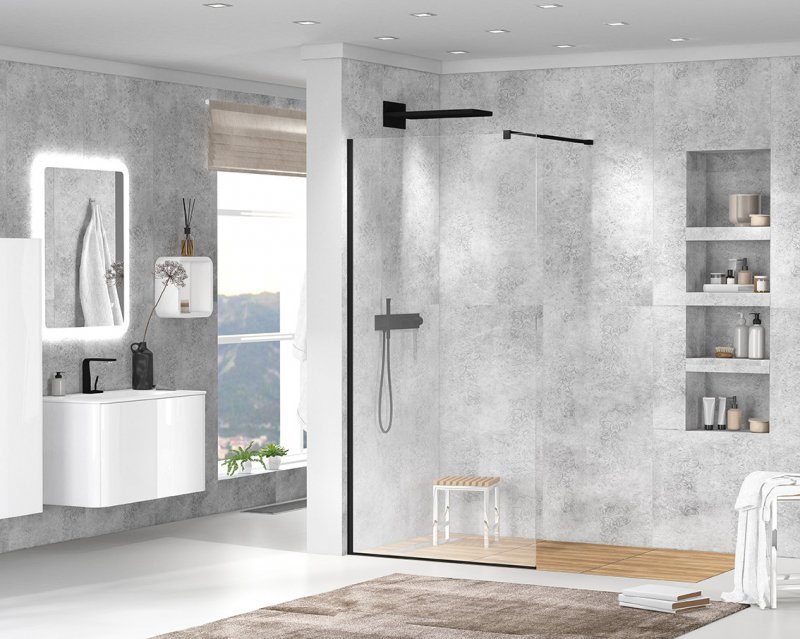 LIBERTA-L-1-85-120-C-NERO Душевая перегородка с односторонним входом, стекло прозрачное, профиль чёрный, 850x1200x1950 мм LIBERTA-L-1-85-120-C-NERO Душевая перегородка с односторонним входом, стекло прозрачное, профиль чёрный, 850x1200x1950 мм