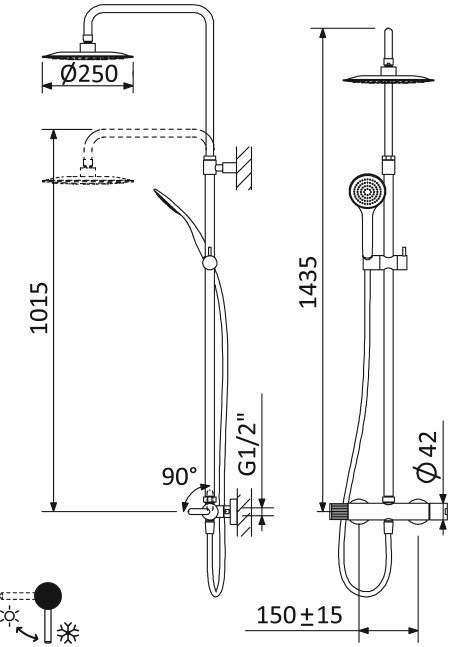 LEAF-CDA-30-L-MM Душевая стойка телескопическая, с верхним и ручным душем, верхний душ диаметр 300 мм металл, исполнение Morning Mist LEAF-CDA-30-L-MM Душевая стойка телескопическая, с верхним и ручным душем, верхний душ диаметр 300 мм металл, исполнение Morning Mist