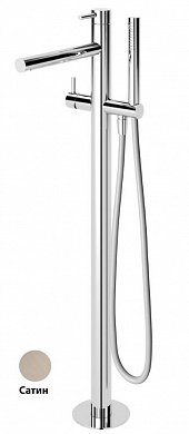 LEAF-VDP-L-ST Напольный смеситель для ванны и душа однорычажный в комплекте с ручным душем и шлангом, исполнение Satinox