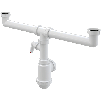 Сифон для сдвоенной мойки с накидными гайками 6/4" и штуцером