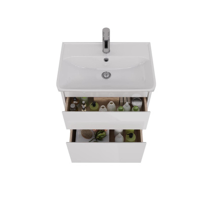 Тумба Lemark COMBI 60см под 1 раковину, подвесная/напольная, 2 ящика, цвет корпуса, фасада: Белый глянец