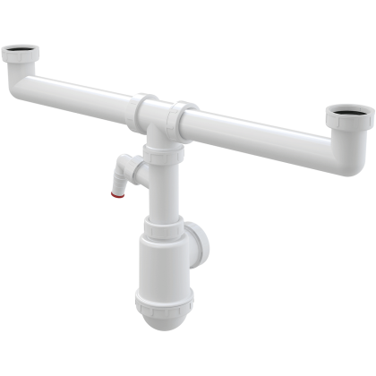 Сифон для сдвоенной мойки с накидными гайками 6/4" и штуцером