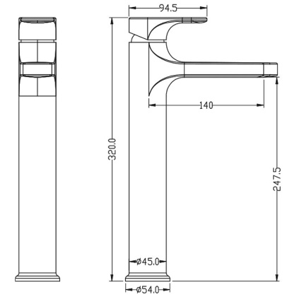Смеситель для умывальника высокий SPECTRE черный матовый