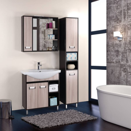 Шкаф-зеркало Onika Гамма 75 ясень шимо/венге, левый, с подсветкой