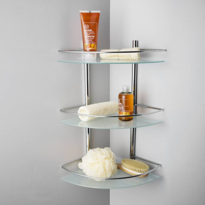 Полка стеклянная тройная, 30,5х61х30,5 см, хром, K-3133