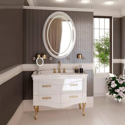 Зеркало Onika Адель 70 белое, с LED подсветкой, овальное Зеркало Onika Адель 70 белое, с LED подсветкой, овальное