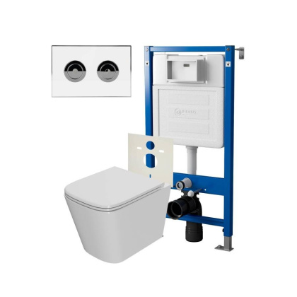 Сет: Система инсталляции пневматическая Point Элемент П для подвесного унитаза PN45121 + Клавиша смыва для пневматической инсталляции Point Венера, установка в стену, белый/хром, PN44071WC + Унитаз подвесной Point Ника безободковый, сиденье микролифт PN41