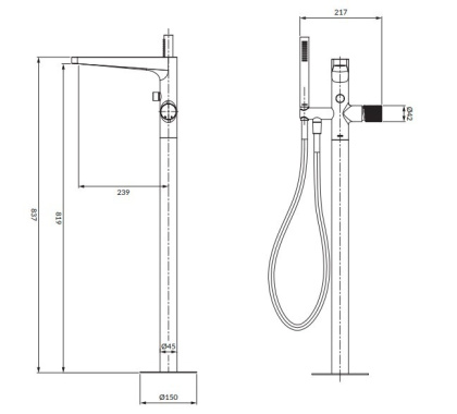 Смеситель для ванны отдельностоящий OMNIRES CONTOUR CT8033GLB (брашированное золото)