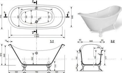 Ванна из искусственного мрамора Эстет Скарлет 180x77                                                               