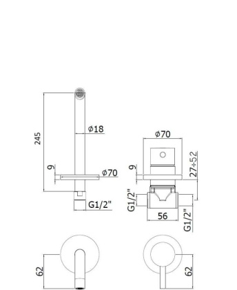 Смеситель для раковины Paffoni Light LIG007ST70 (с внутренней частью)