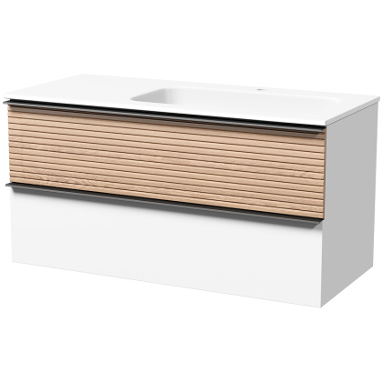 Тумба подвесная SANCOS Delta 995х445х500, c двумя ящиками оснащенными доводчиками, правая, дуб светлый/белый , арт. DL100RW