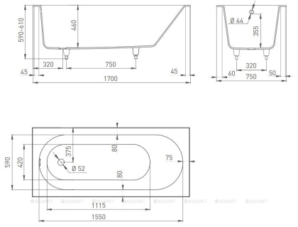 Ванна из искусственного камня ORNELLA 170х75,102311G