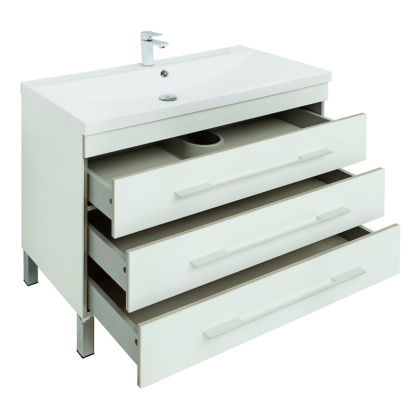 Тумба с раковиной Aquanet Верона 100 белый (напольная 3 ящика)