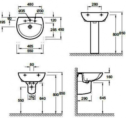 Раковина Jacob Delafon Patio E4158NG 55 см, шт Раковина Jacob Delafon Patio E4158NG 55 см, шт