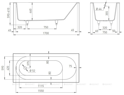 Ванна из искусственного камня ORNELLA 170х75,102321M