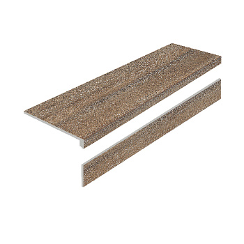 Ступень L из керамогранита AMAZON WOOD NATURAL 32х120 MATT с подступенником
